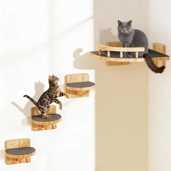4pcs/set Pine Wood Cat Wall Shelves